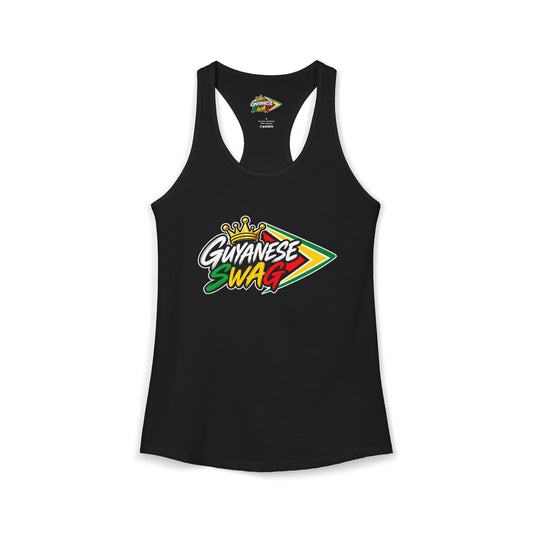 Guyanese Swag Women's Racerback Tank Top in Solid Black, back view