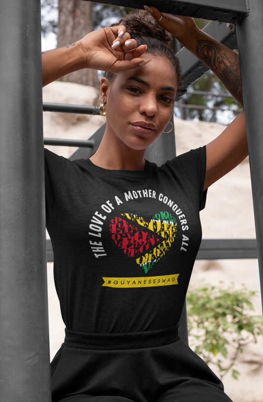 "The Love of A Mother Conquers All" Black Soft style Women Short Sleeve T-Shirt by Guyanese Swag