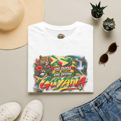 One People One Nation One Destiny Guyana T-Shirt, white shirt folded view