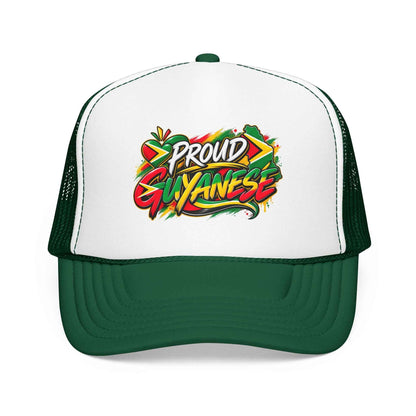 Proud Guyanese Foam Trucker Hat in Kelly, back closure view