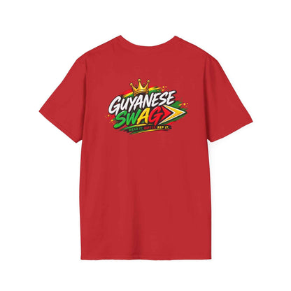 Straight Outta Guyana Unisex T-Shirt, red shirt back view