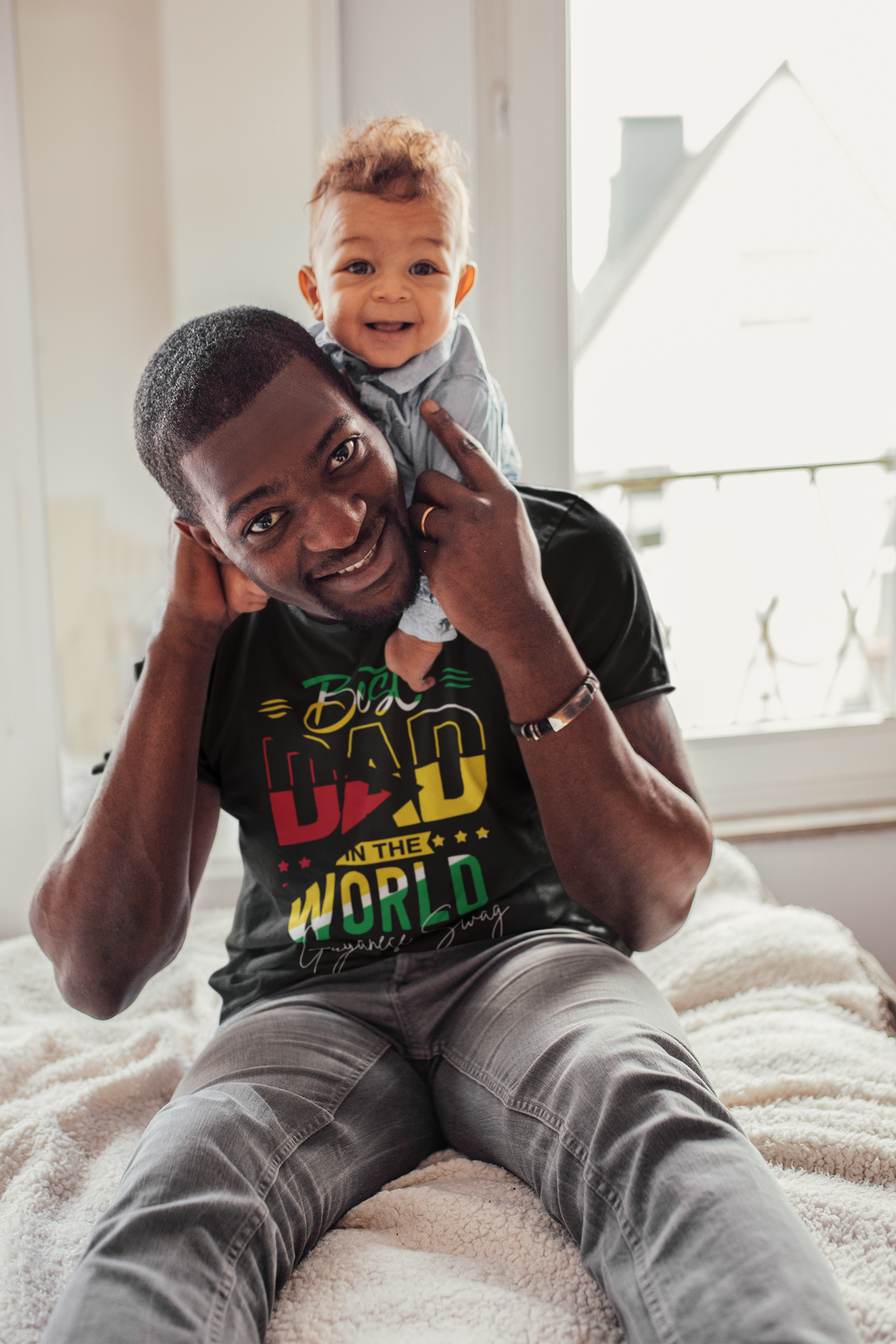 Father's Day Best Dad in The World Men Soft Style Shirt Sleeve T-Shirt by Guyanese Swag.