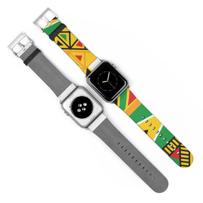 Abstract Guyanese Tribal Print Watch Band - Custom Faux Leather Strap