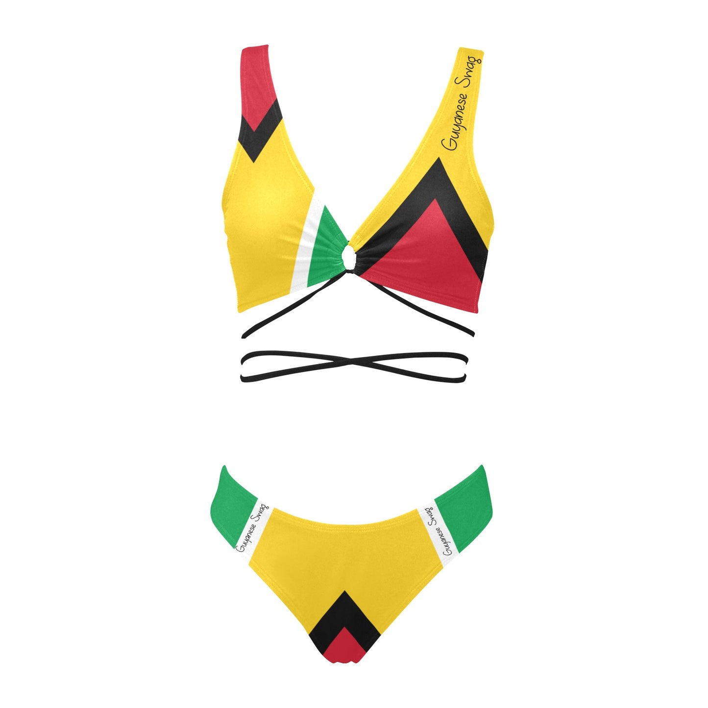 Guyana Flag Cross String Bikini Set by Guyanese Swag - Stylish Swimwear