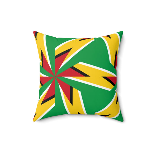 Abstract Guyanese Flag Print Spun Polyester Square Pillow