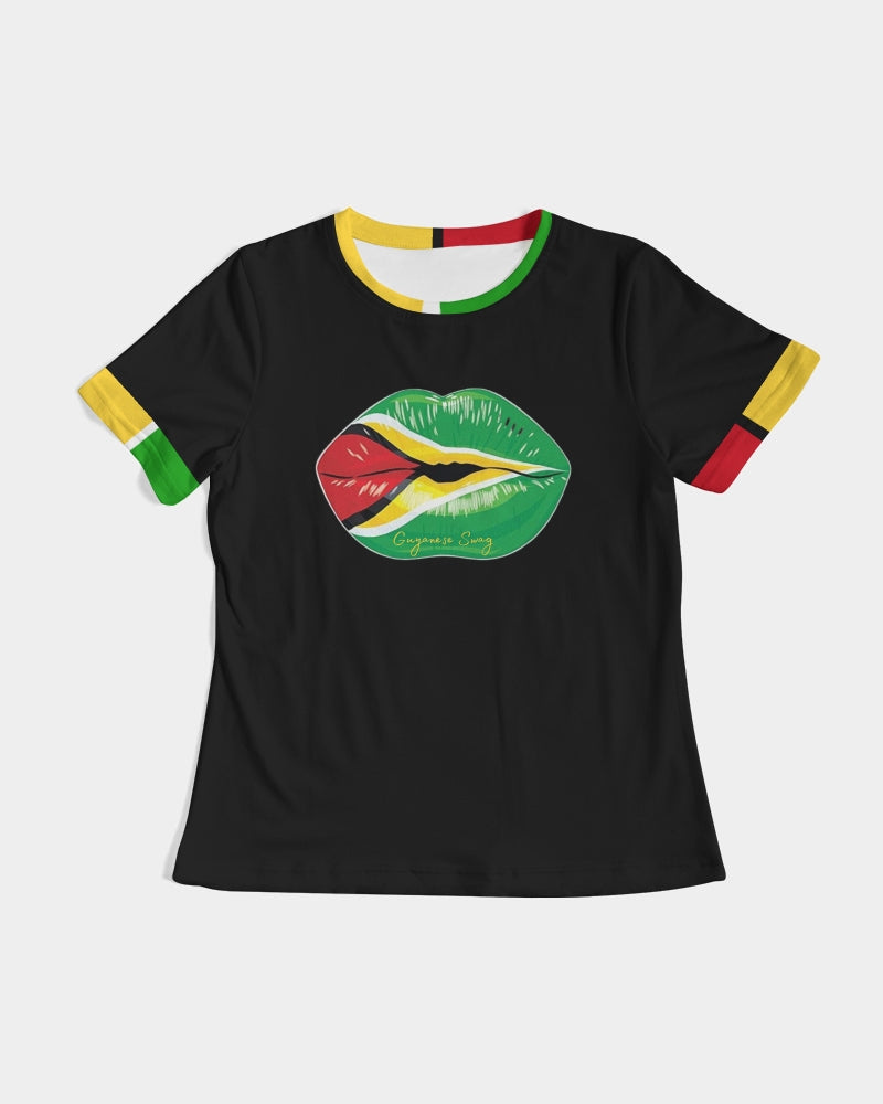 Guyana Flag Kissing Lips Women's Short Sleeve Tee