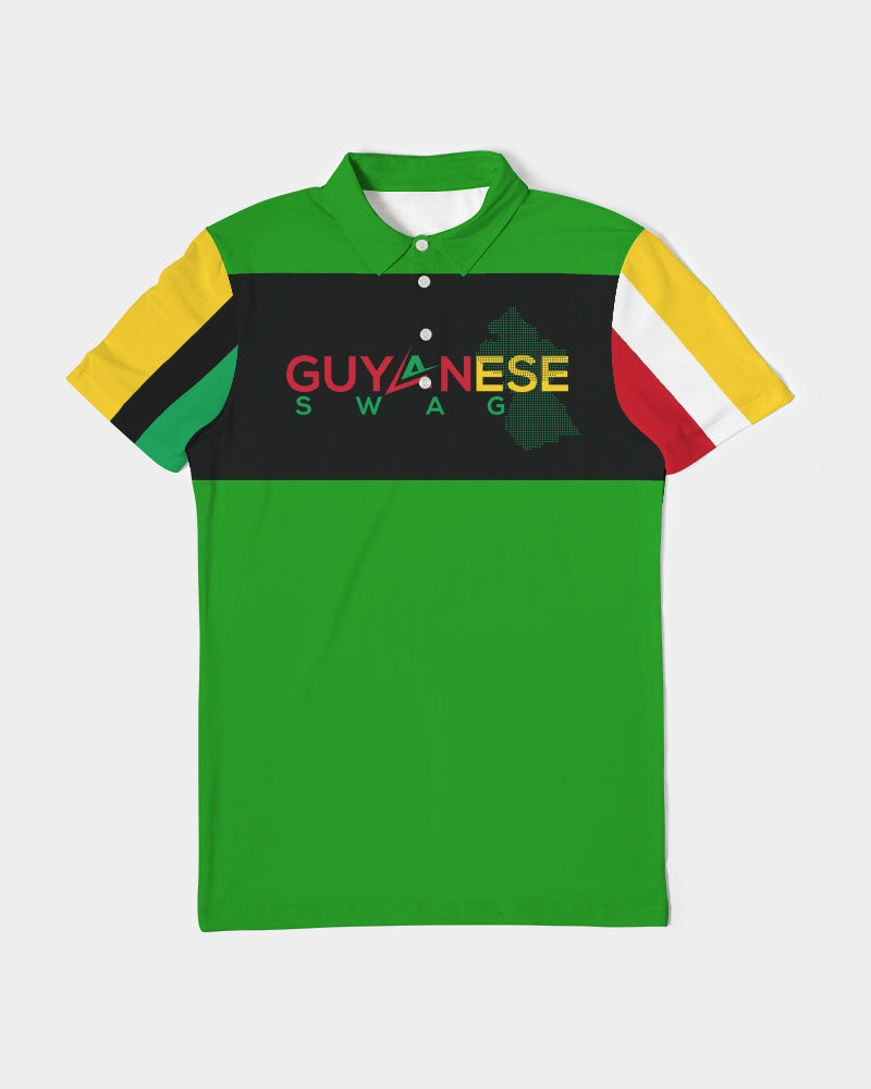 Green Guyanese Swag™ Men's Slim Fit Short Sleeve Polo.