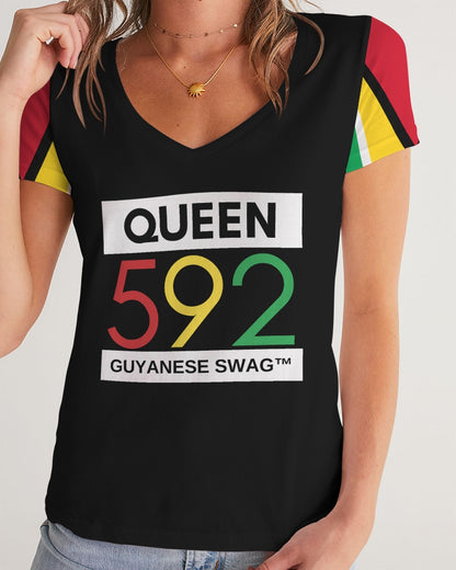 Black 592 Queen Guyanese Swag Women's V-Neck Tee