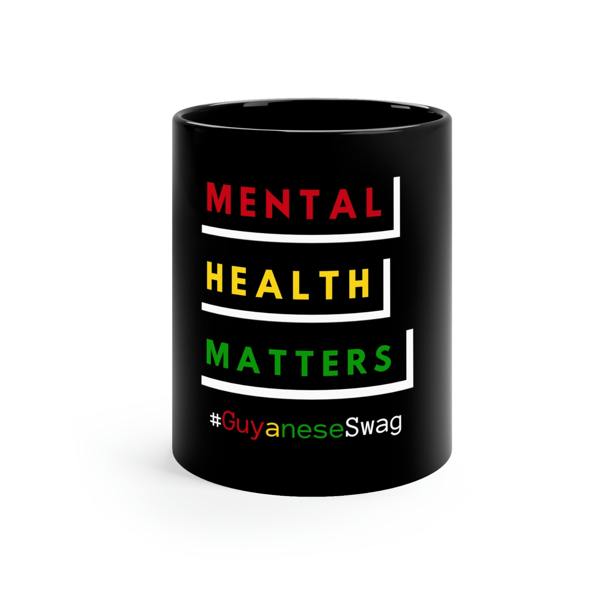 11oz "Mental Health Matters" Black Mug by Guyanese Swag.