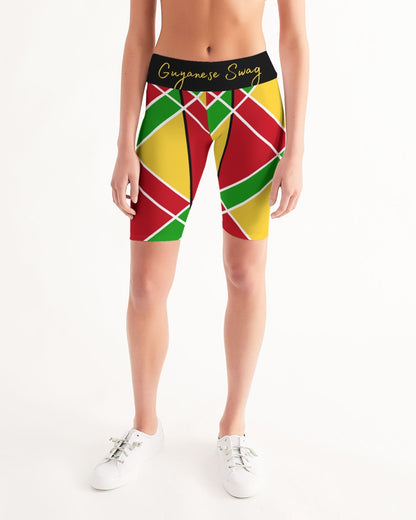 Guyanese Swag Ice Gold Green Women's Mid-Rise Bike Shorts