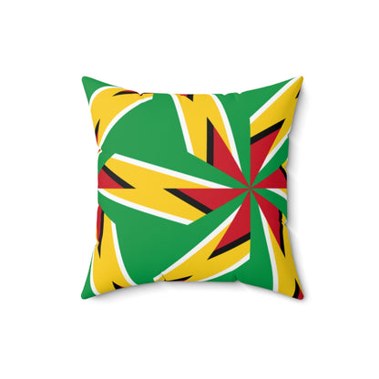 Abstract Guyanese Flag Print Spun Polyester Square Pillow