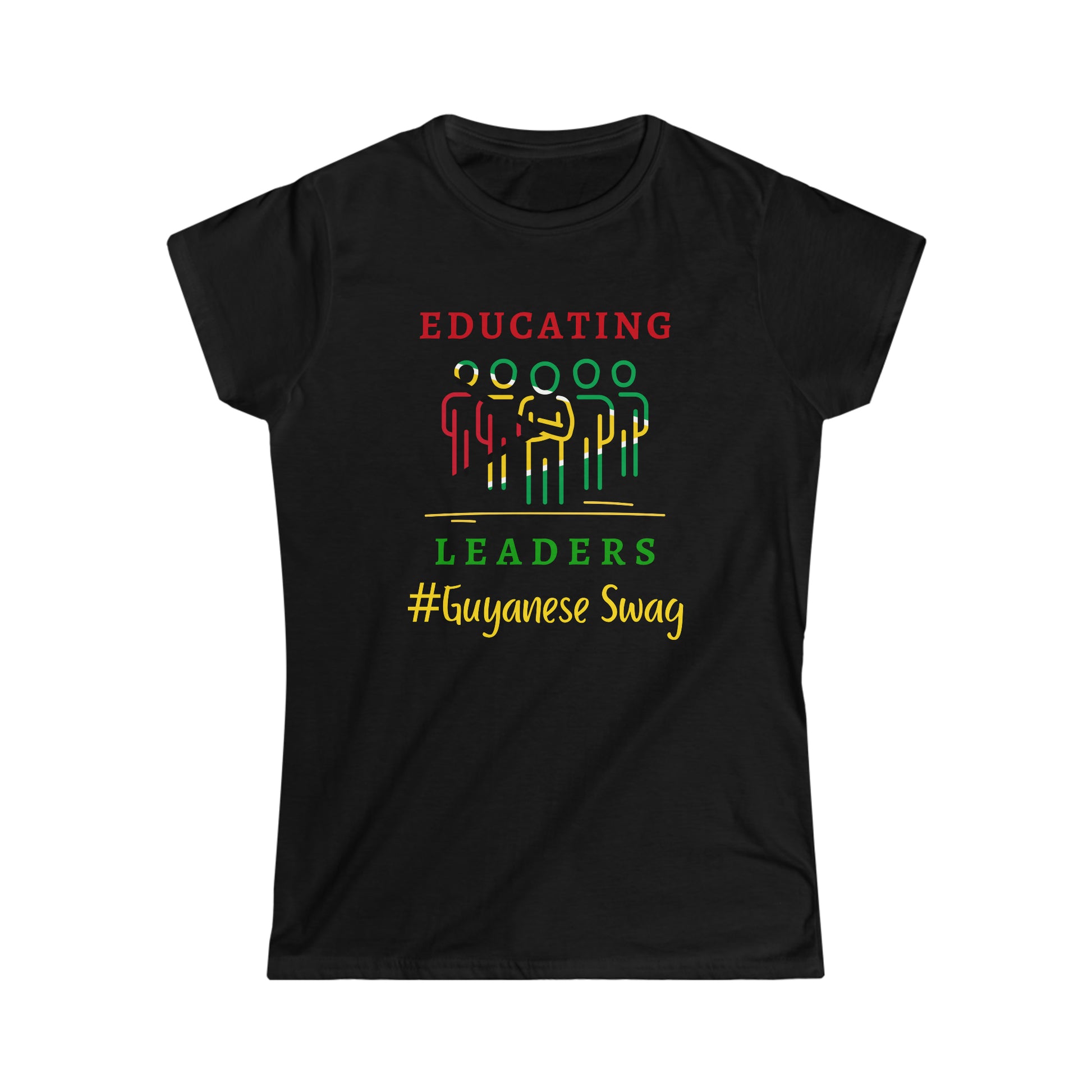 Educating Leaders woman's black softstyle tee by Guyanese Swag.
