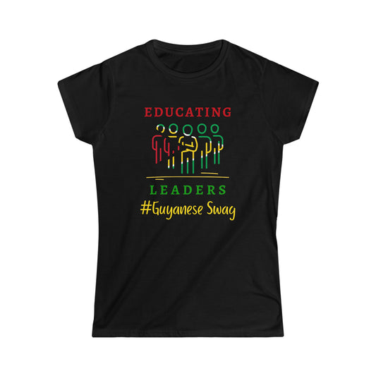 Educating Leaders woman's black softstyle tee by Guyanese Swag.