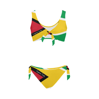 Stylish Guyana Flag Front Bow Tie Bikini Swimsuit for Women.