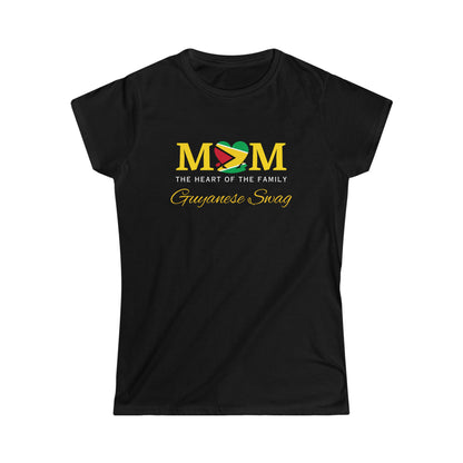 "Mom The Heart of The Family" Black Soft style Women Short Sleeve T-Shirt by Guyanese Swag