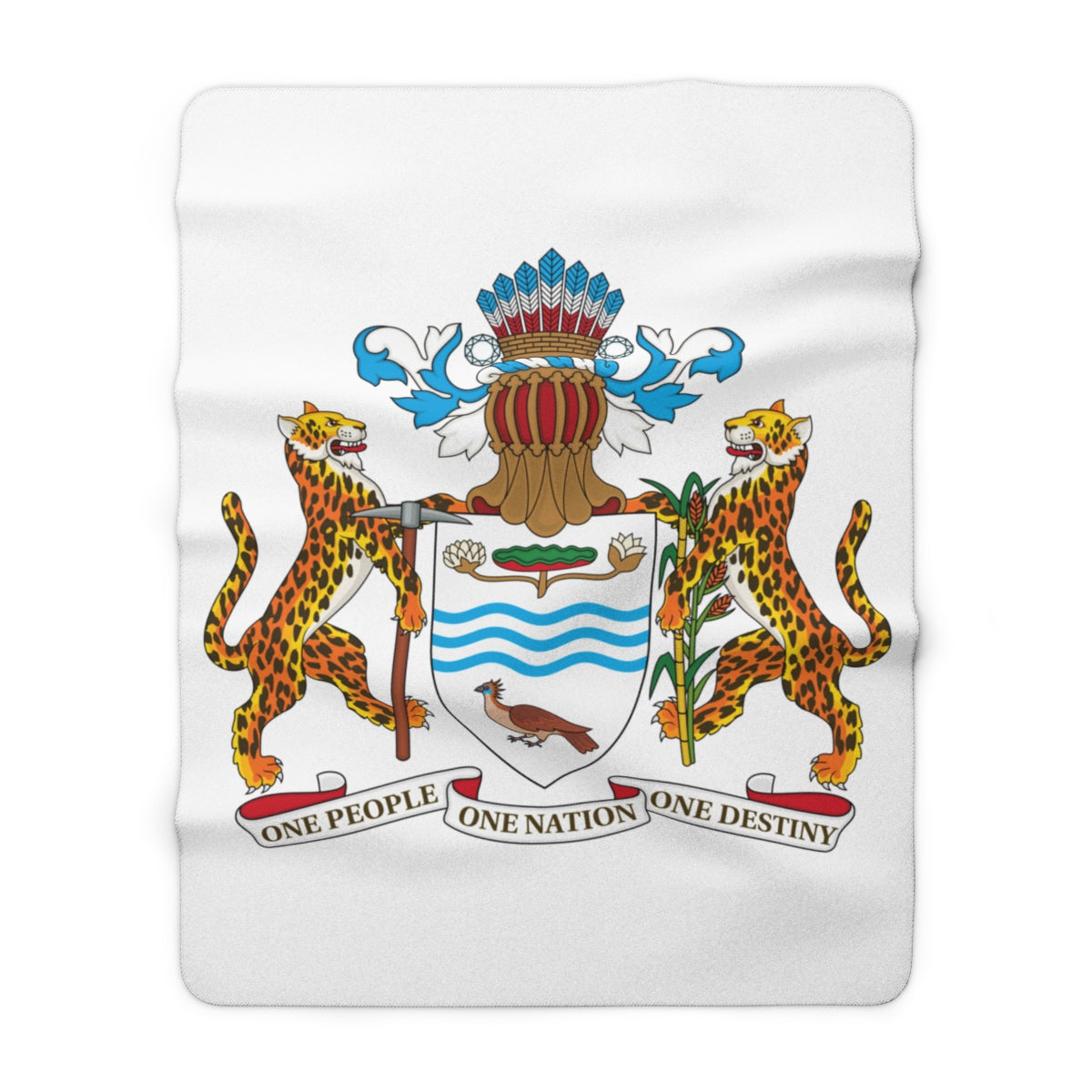 Guyana Coat of Arms Sherpa Fleece Blanket (White).