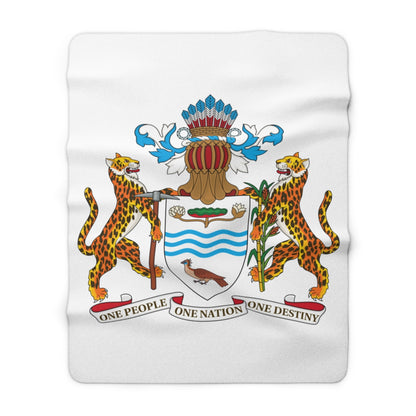Guyana Coat of Arms Sherpa Fleece Blanket (White).