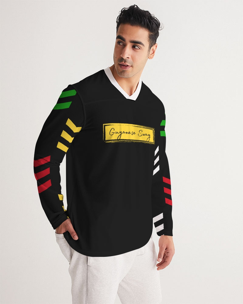 Guyanese Swag Ice Gold Green Men's Long Sleeve Sports Jersey.