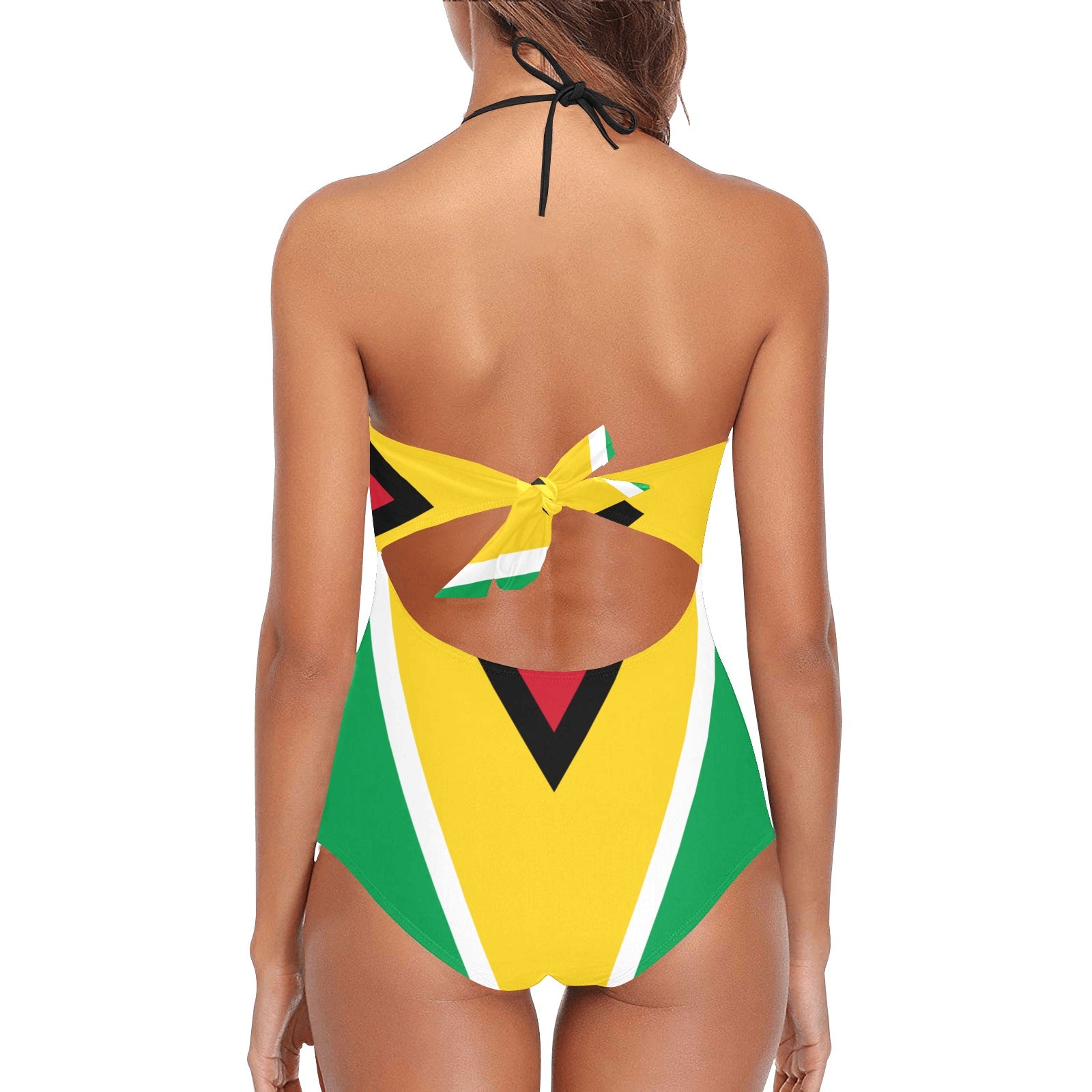 Stylish Guyana Flag Lace Band Swimsuit | Fashionable Women's Swimwear.