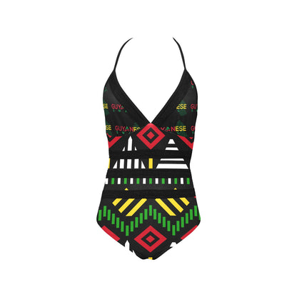  Ice Gold & Green Swimsuit: Lace Band Embossing, Comfortable & Stylish