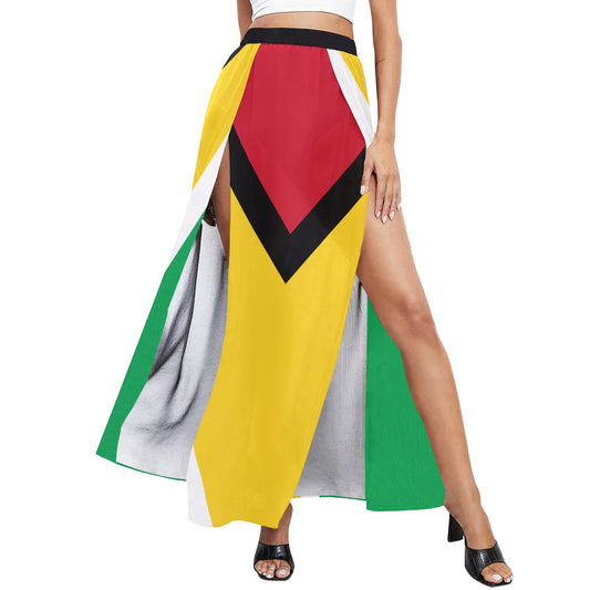 Guyana Flag 3 High Slit Long Beach Skirt by Guyanese Swag