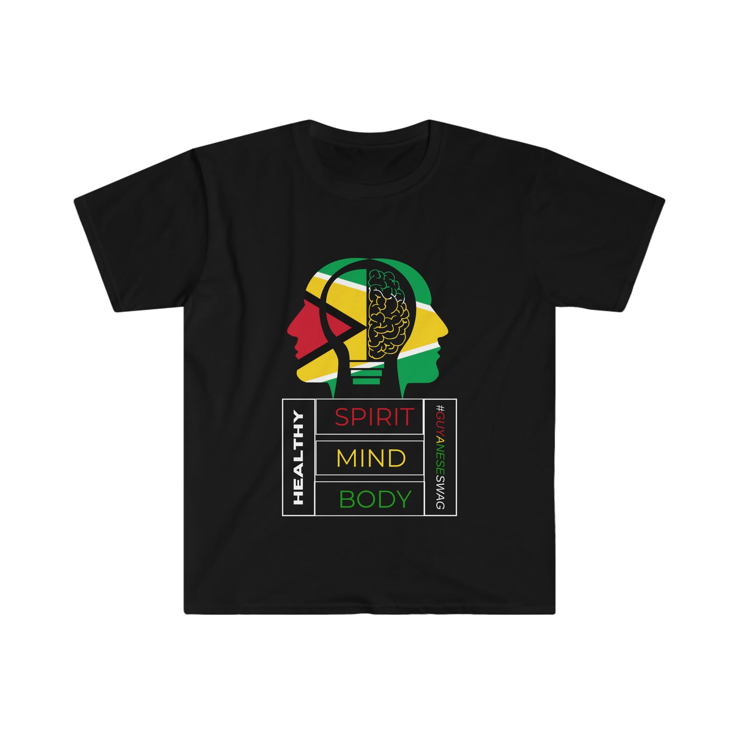 Healthy Spirit Mind Body Guyana Flag Softstyle T-Shirt by Guyanese Swag