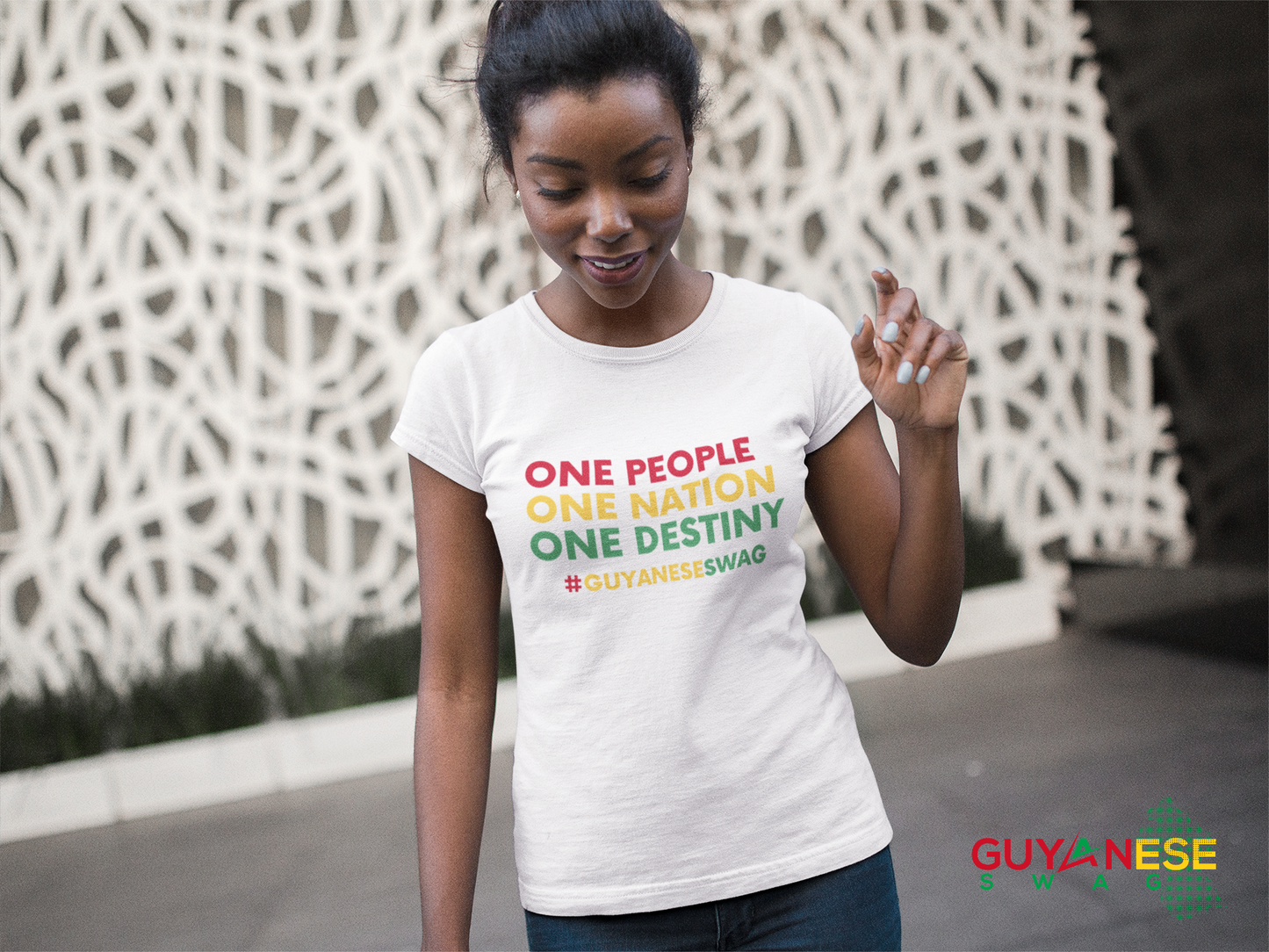 Guyana Motto "One People One Nation One Destiny" Women's Tee - White