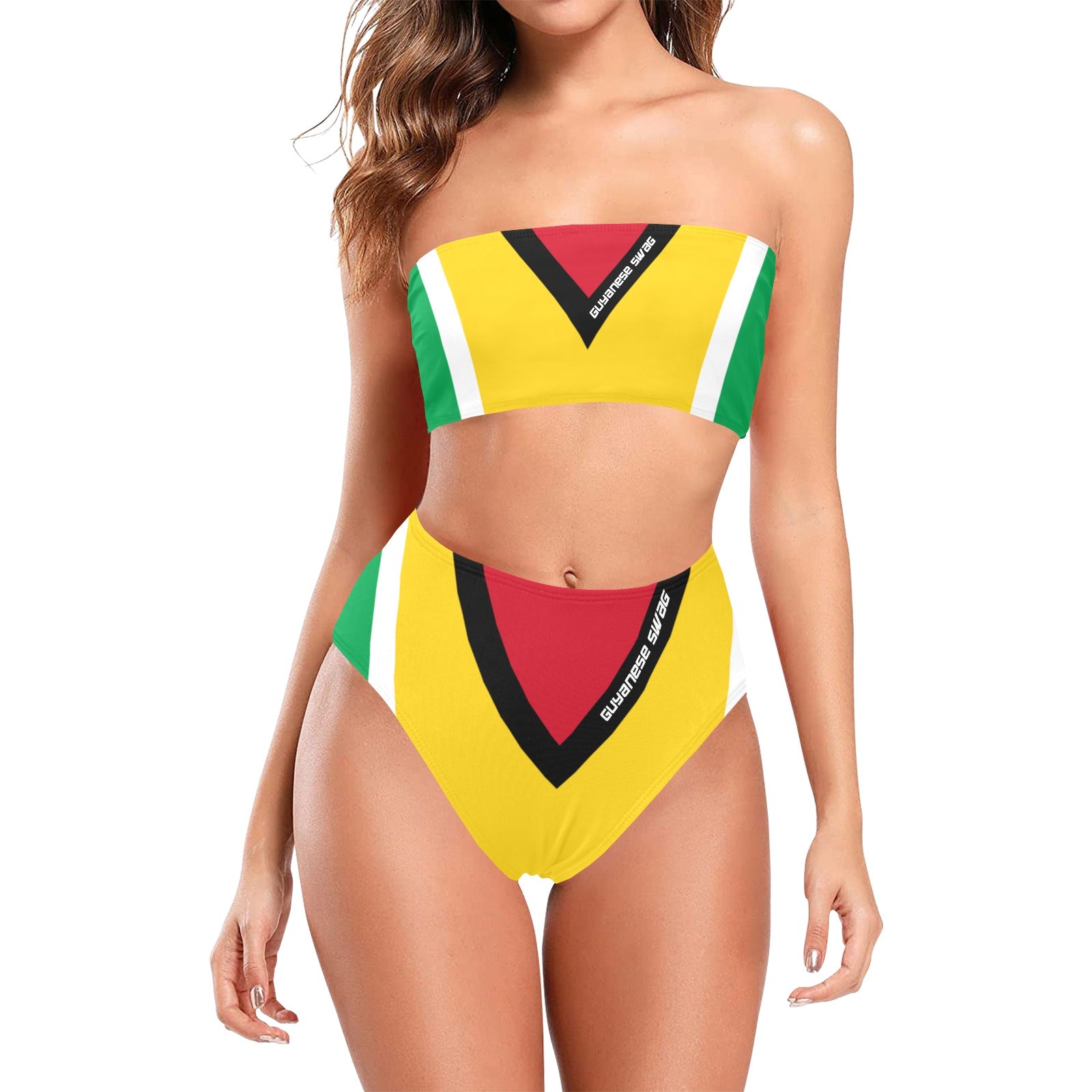 Guyana Flag Chest Wrap Bikini Swimsuit Women s Summer Beachwear