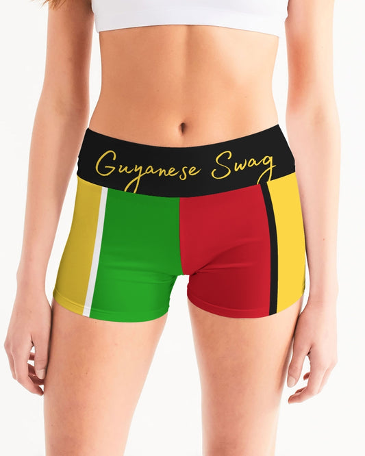 Guyanese Swag Ice Gold Green Women's Mid-Rise Yoga Shorts