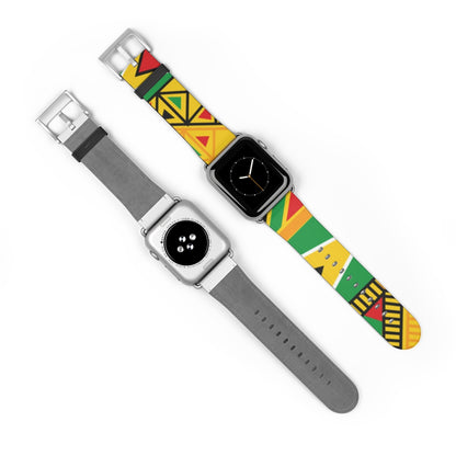 Abstract Guyanese Tribal Print Watch Band - Custom Faux Leather Strap