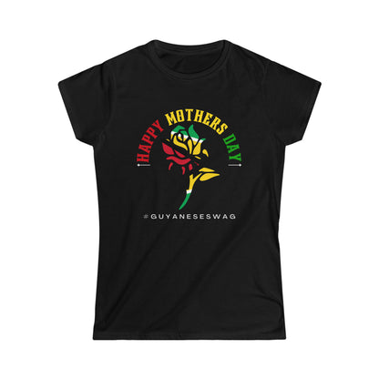 "Happy Mothers Day Guyana Flag Rose" Black Soft style Women Short Sleeve T-Shirt by Guyanese Swag