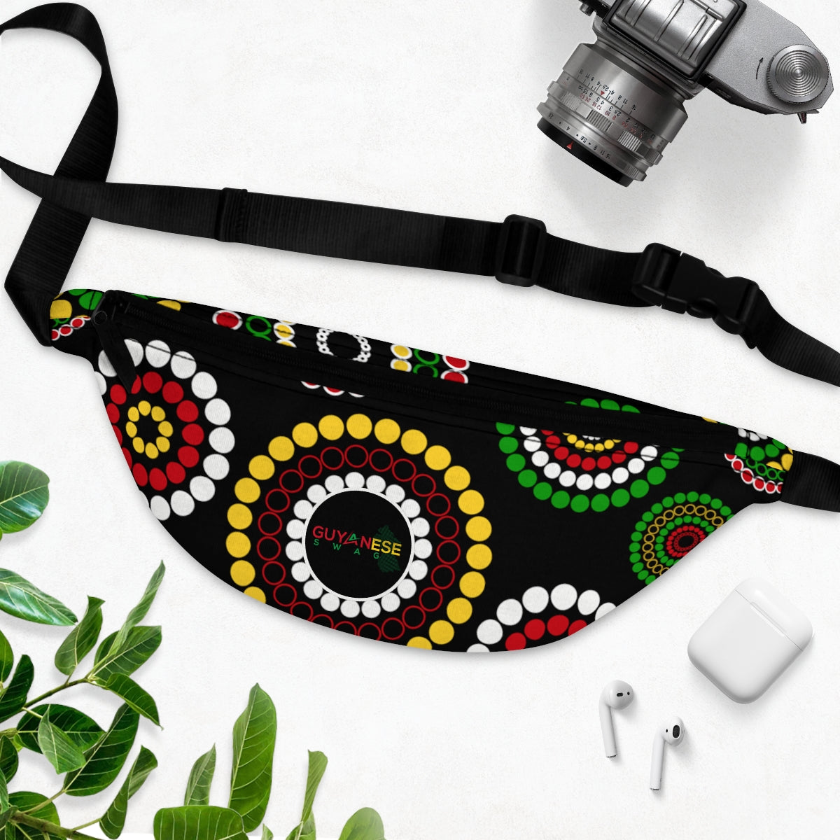 Guyanese Swag Ice Gold Green Floral Fanny Pack.