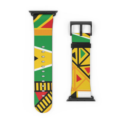 Abstract Guyanese Tribal Print Watch Band - Custom Faux Leather Strap