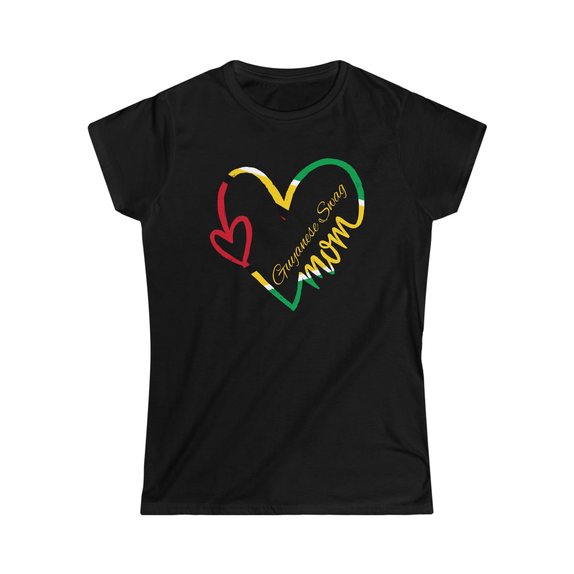 "Guyana Flag Heart Mom" Black Soft style Women Short Sleeve T-Shirt by Guyanese Swag