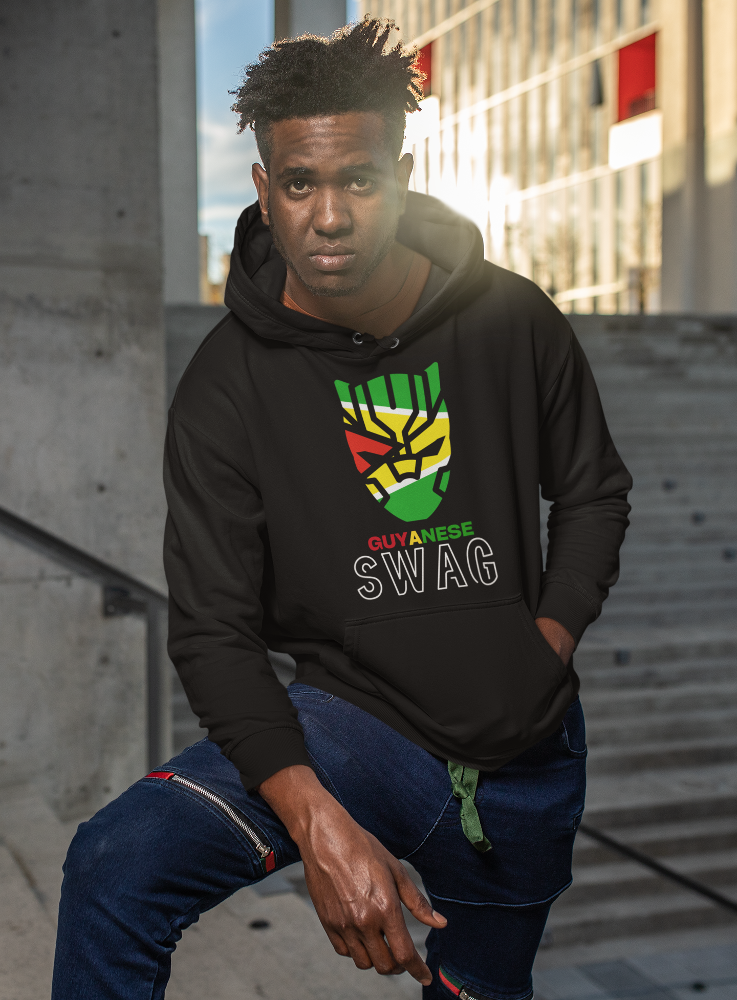 Guyanese Swag Panther Long Sleeve Unisex Hoodie | Champion