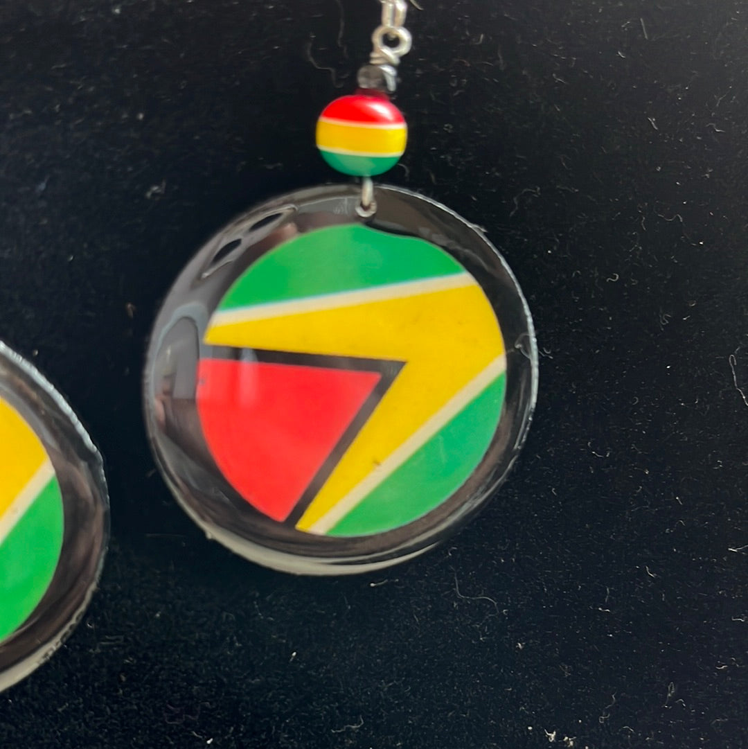 Round Guyana Flag Earrings.