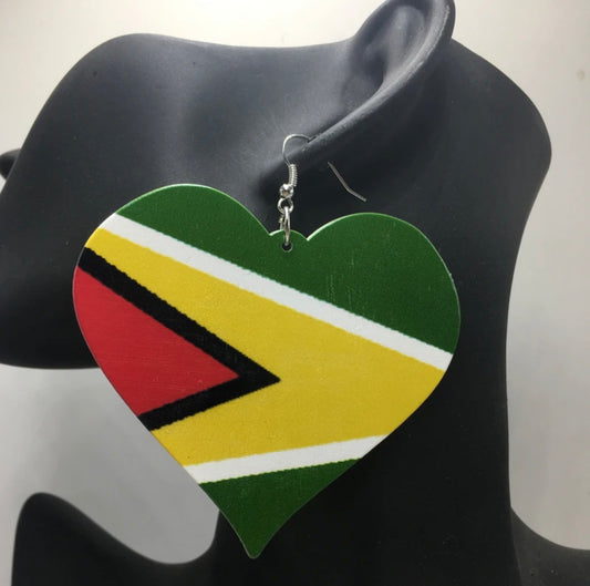 Hart Guyana Flag Lightweight Natural Wood Earrings