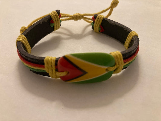 Guyana Flag Leather Draw String Bracelet