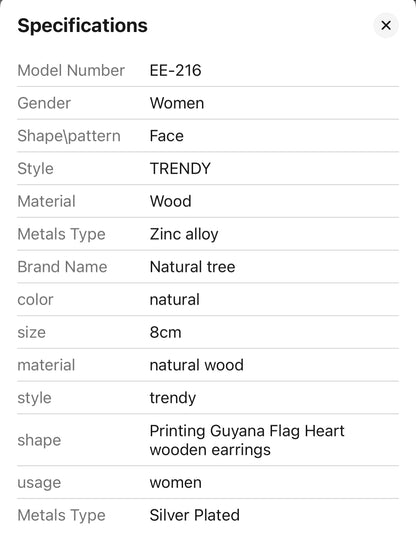 Hart Guyana Flag Lightweight Natural Wood Earrings.