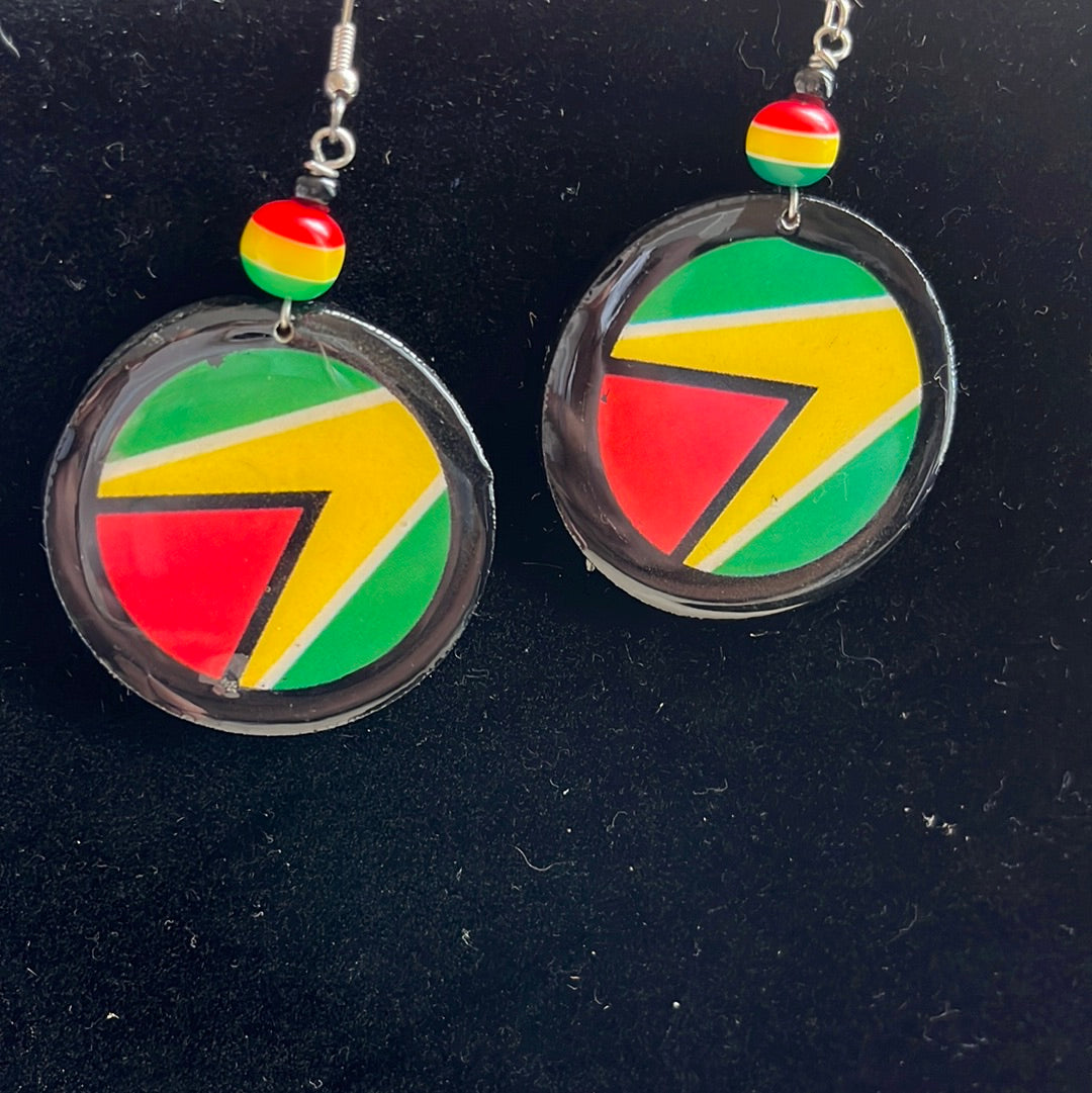 Round Guyana Flag Earrings.