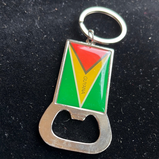 Silver Guyana Flag Bottle Opener Key Chain