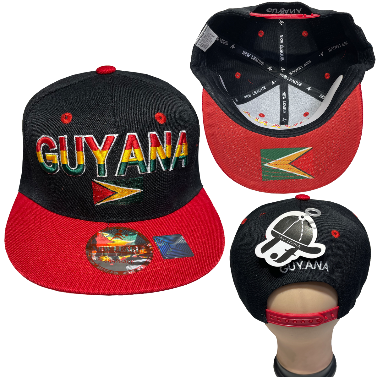 Guyana Flag Embroidered Snapback Flat Brim Adjustable Baseball Hats/Caps.