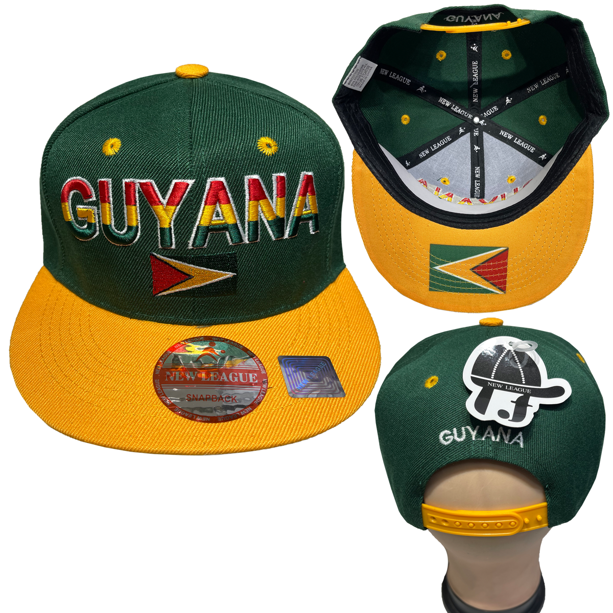 Guyana Flag Embroidered Snapback Flat Brim Adjustable Baseball Hats/Caps.