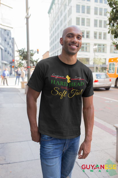 Guyanese Quote "Hard Head Makes A Soft Tail" Men's Black Tee