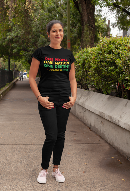 Guyanese Motto "One People One Nation One Destiny" Women's Tee - Black